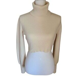 aritzia wilfred cropped turtleneck sweater 100% merino wool cream size XS